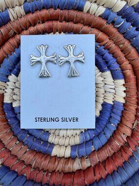 NWT Lorraine Chee Sterling Silver Cross Earrings Native Made